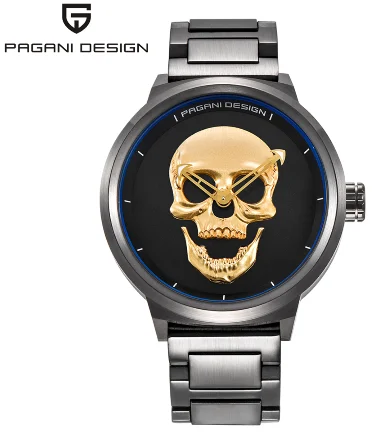 

Pagani Design 1362 Watches Gold Skull Men Luxury Stainless Steel Wristwatch Quartz Japan Movt Punk Style Male Relogio Masculino