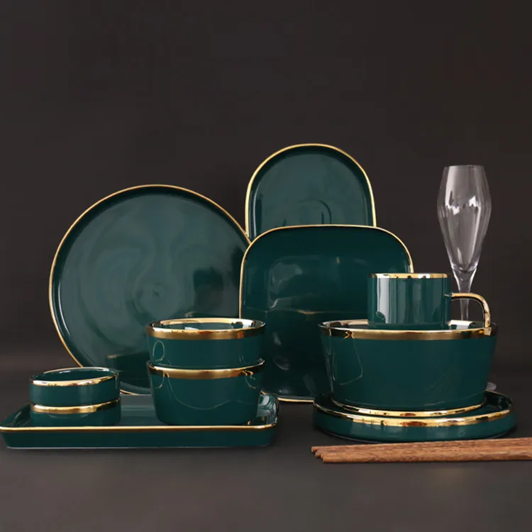 Luxury fine custom modern style tableware cheap ceramic green porcelain dinner sets.jpg