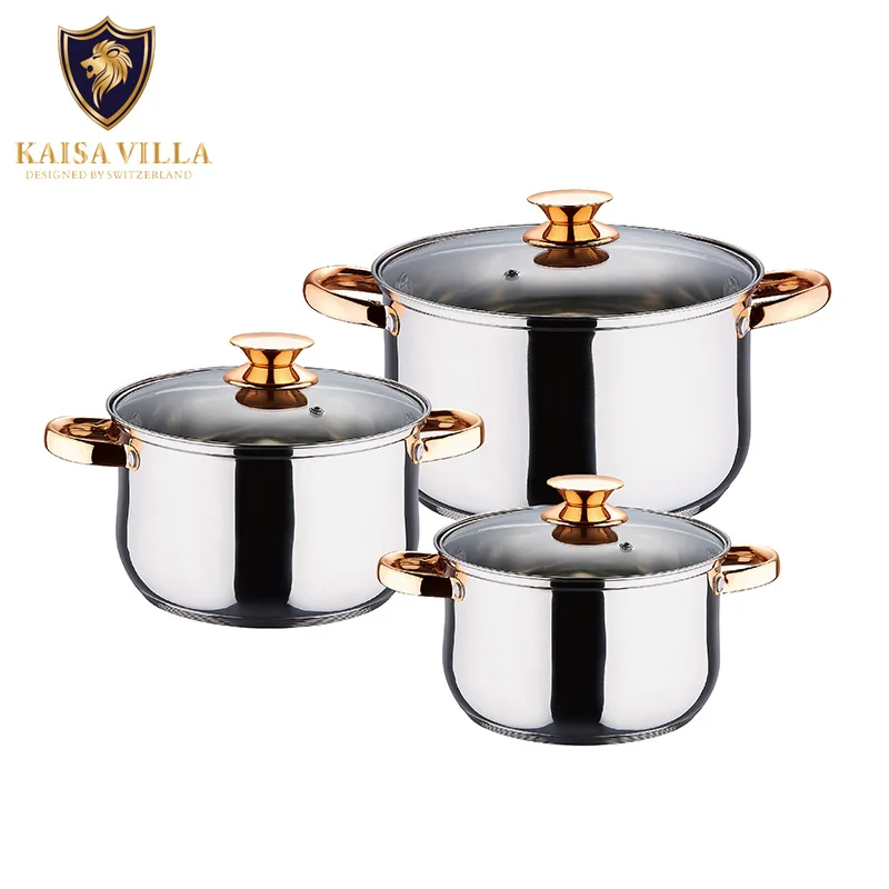 

KAISA VILLA (W2003)Drop Shipping Kitchen Cooking Non Stick Pots Cooking Set Pot Cookware Set Stainless Steel (4 set/ctn), Golden