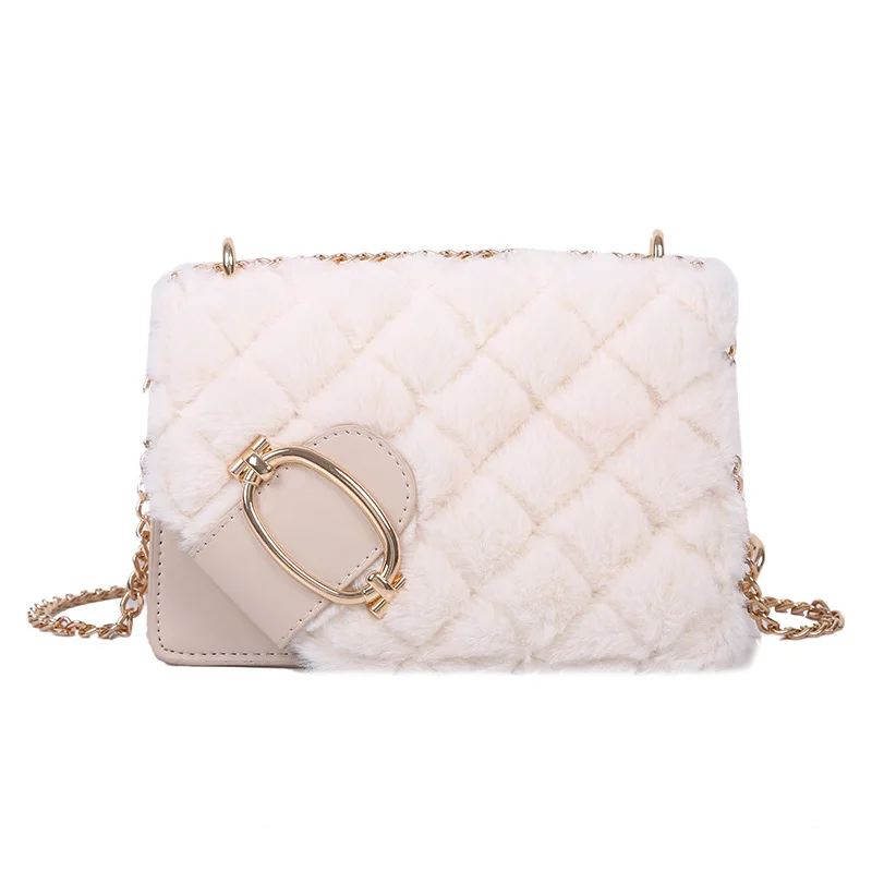 

BG-0312 Latest New Arrival Hot Sales Vintage Fashionable Fleece Black Chain Handbag Lamb Plush Messenger Shoulder Simple Bag, 5 colors