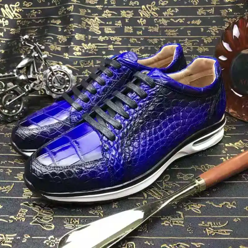 

Running shoes genuine leather pure crocodile skin high grade men casual shoes blue trendy sports shoes for men