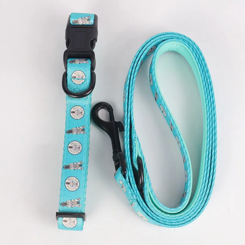 

OKEYPETS Designer Fashion Cute Heavy Duty Sublimation Patterned Unique Custom Luxury Padded Dog Lead And Collar