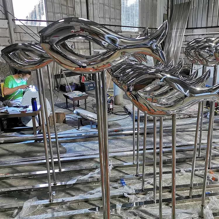 

Large Metal Stainless Steel Fish Animal Sculpture, Silver