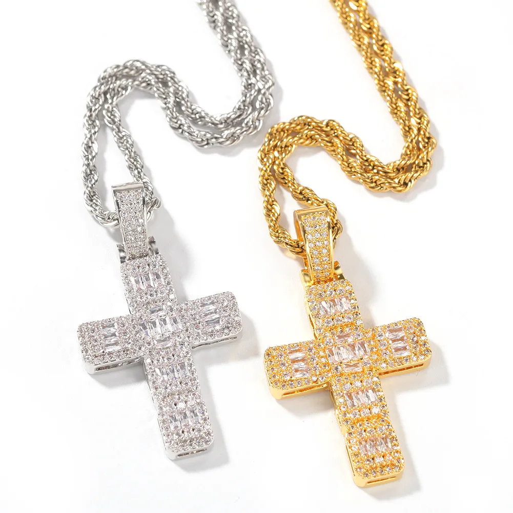 

Classic Cross Necklace With Square Zircon Hip-hop Rapper Mens Jesus Pendant Necklace Stainless Steel