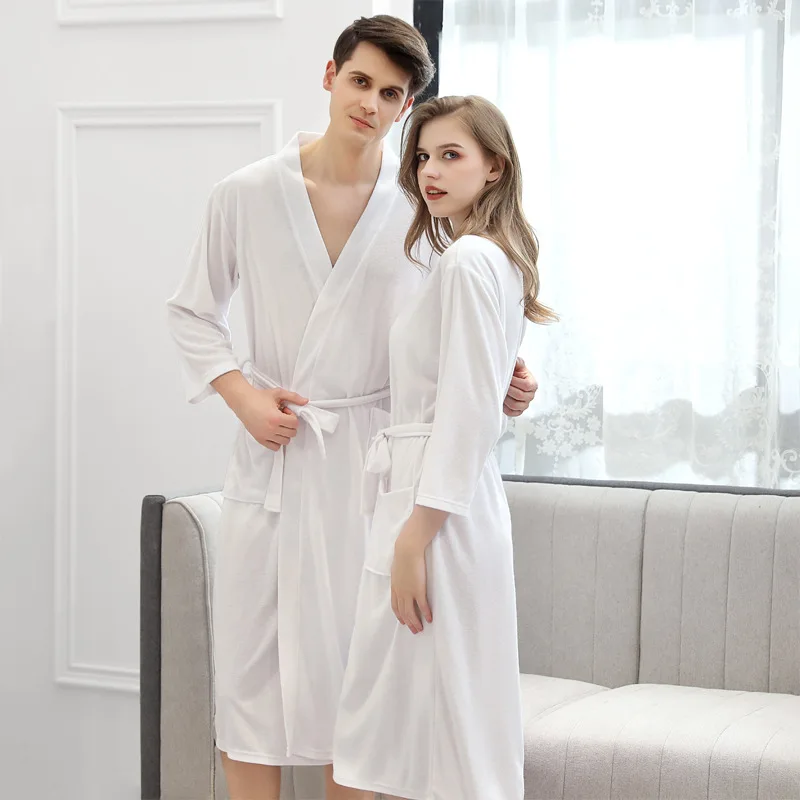 

Summer Cozy Bathrobe Thin Couples Home Beauty Salon Women Men Kimono Robes Sexy Pajamas Seven Points Sleeve Bathrobes