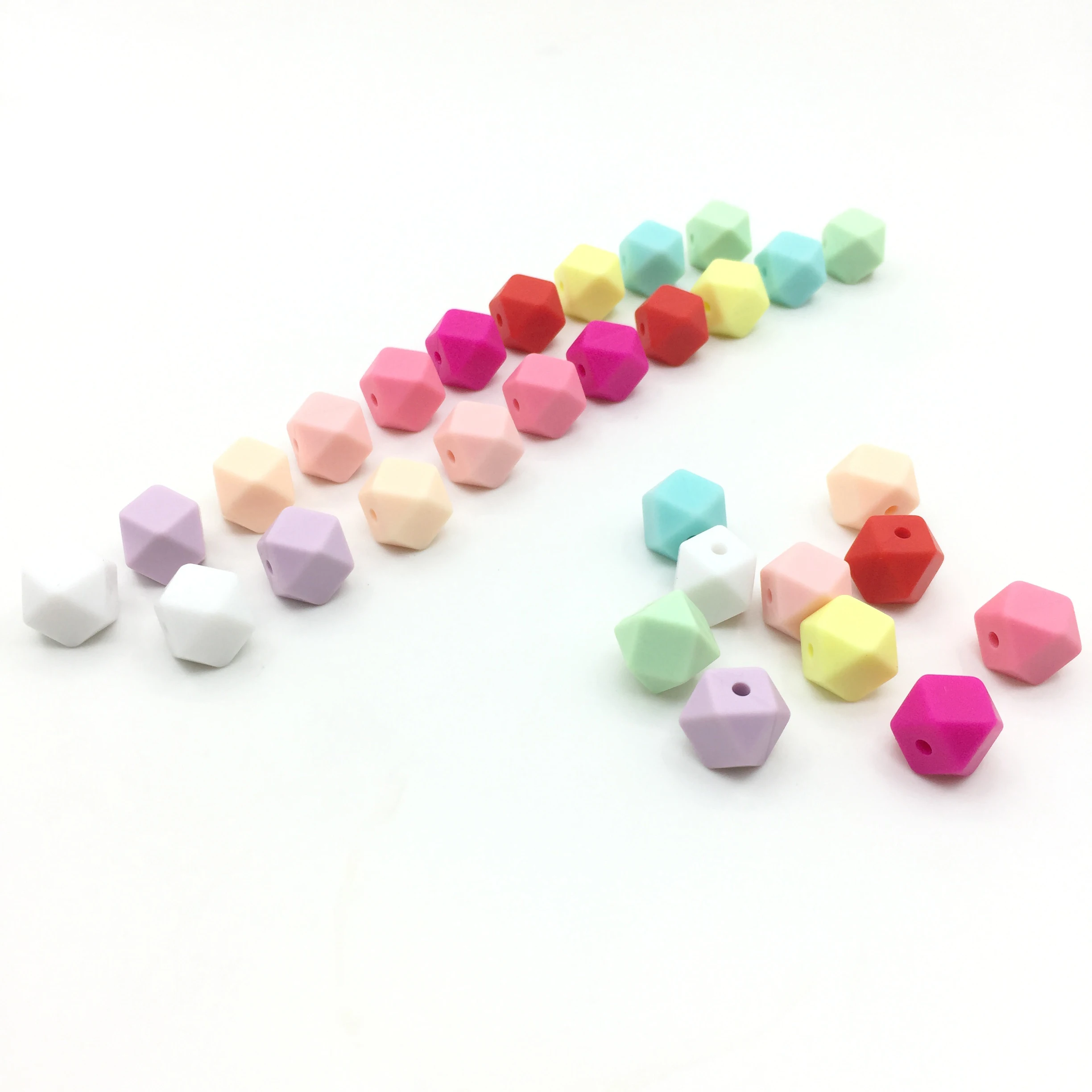 

Wholesale New Products rainbow Color Bulk Hexagon Teething Food Grade Silicone Beads for jewelry making silicone chew beads