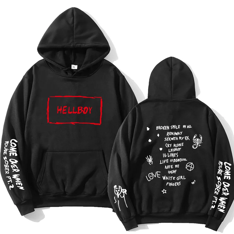 

Lil Peep HELLBOY Men's Hooded Sweater Fashion Simple Printed Sweater Warm Hip Hop Sweater Casual Wear