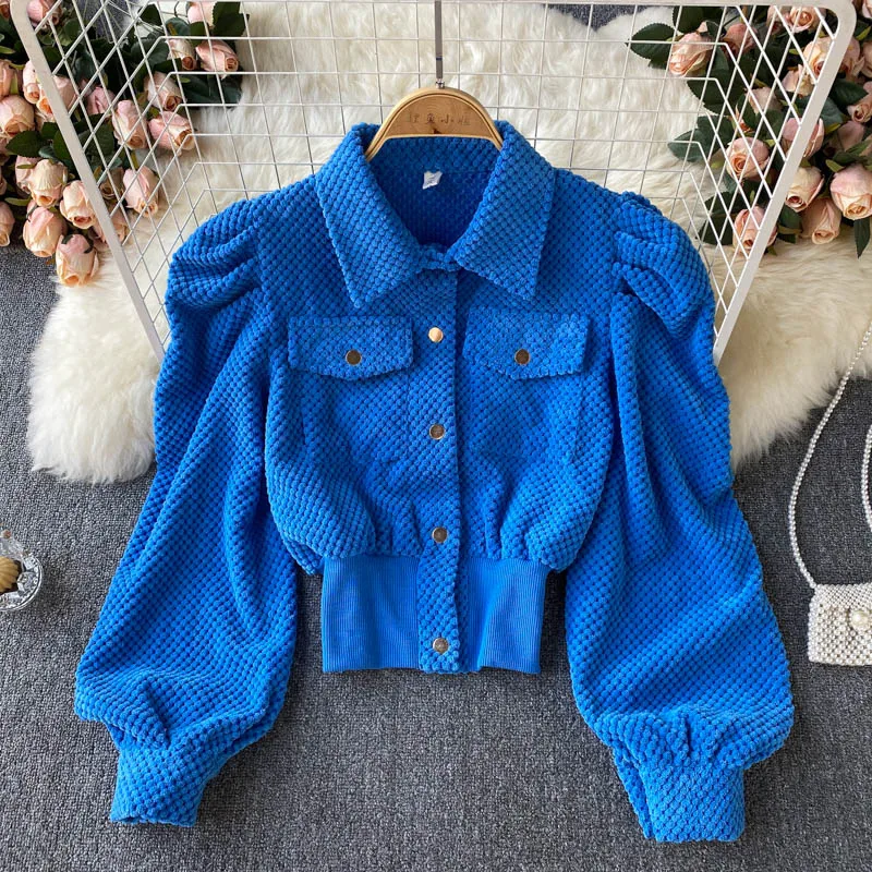 

Women's Shirts Short Lapels Coat 2021 New Spring Autumn Corduroy Top Single-Breasted Cardigan Fashion Loose Long Sleeve Blouse