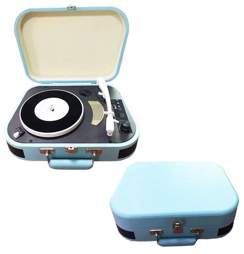 Bluetooth turntable portable USB suitcase vinyl record music player
