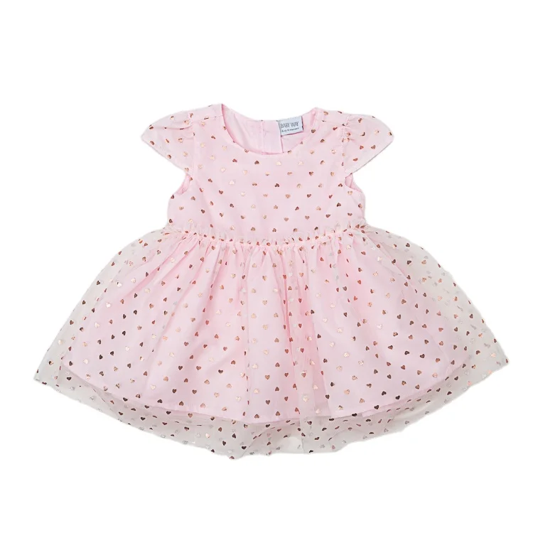 

New fashion toddler baby girl party dress clothes summer short sleeve heart pink tulle sweet girls kids princess dresses