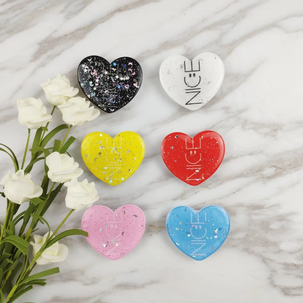 

Rainbow Style Epoxy Heart-shaped Gold Foil Balloon Holder Girp Phone Stand Stretchable