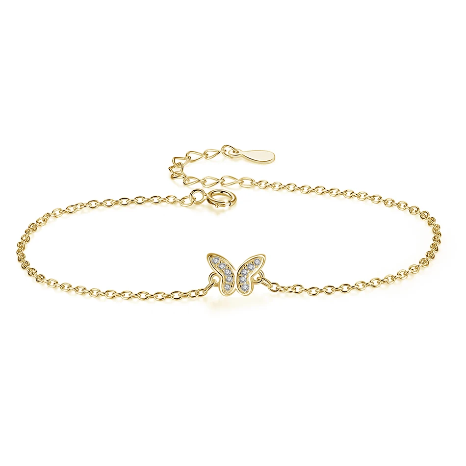 

Luxury Band 925 Sterling Silver Gold Plated Cubic Zircon Butterfly Bracelet For Woman, Customized color