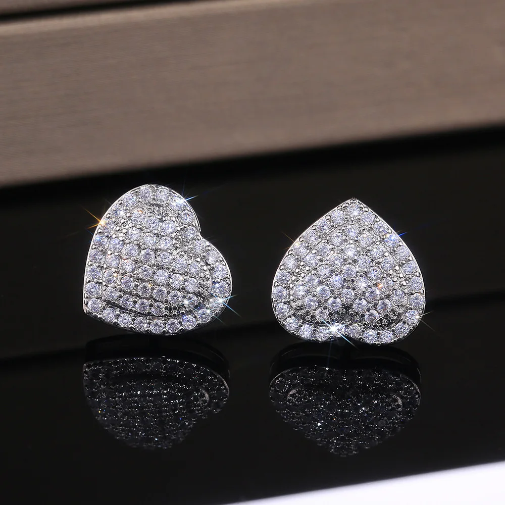 

OYA 2022 New Fashion Korean Luxury Earings Women Jewelry Design Wedding Heart Earrings Stud Trendy Zircon Heart Stud Earrings, Sliver, gold or custom made