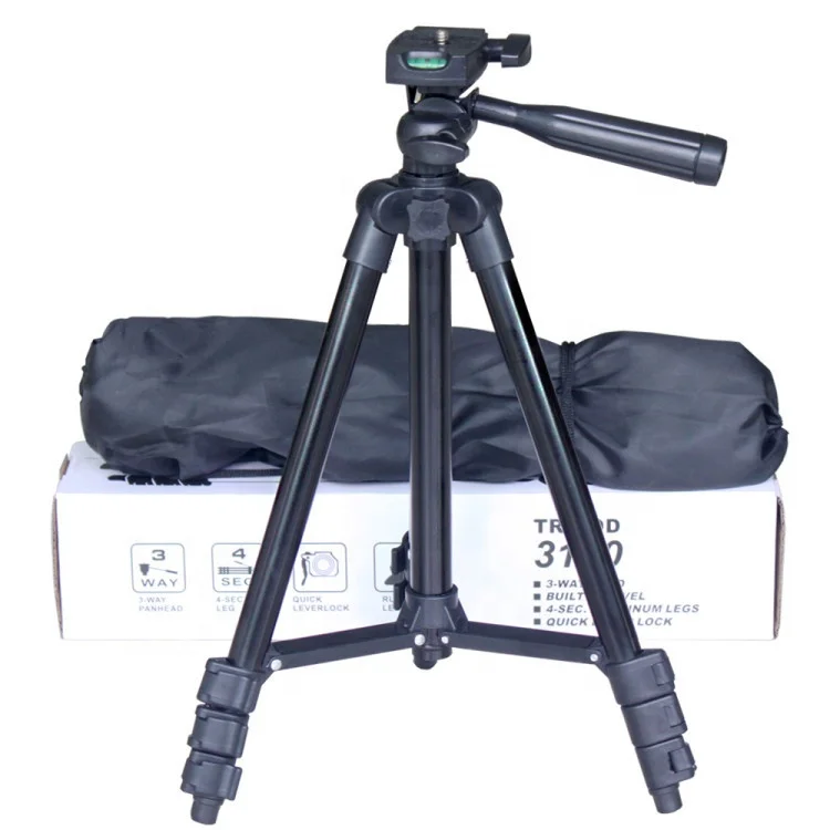 

Lightweight Travel Camera Video Tripod 3120 with Cell Phone Holder Mount Support for Smartphone, Black