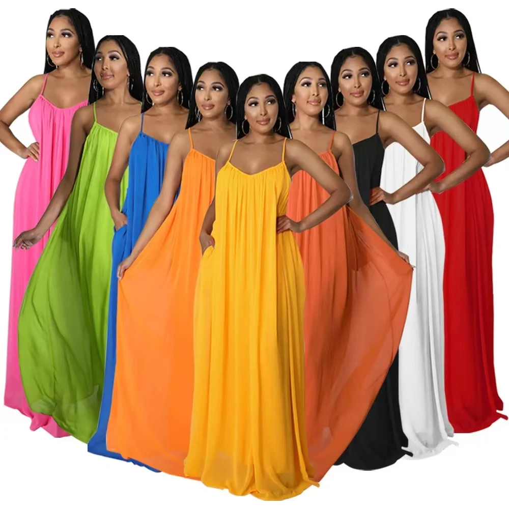 

J&H 2022 hot sale maxi dresses sundress women loose backless plain dress oversized beach vacation dress