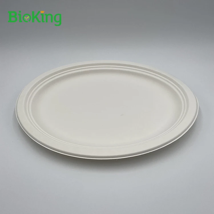 

BioKing Best price design BBQ bamboo disposable biodegradable non Bamboo Plates bagasse 3 compartment back dinner plate, Bleached;unbleached