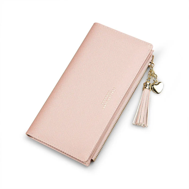 

New Women's Wallet Long fashion cross fringed zipper pocket wallet, Pink...
