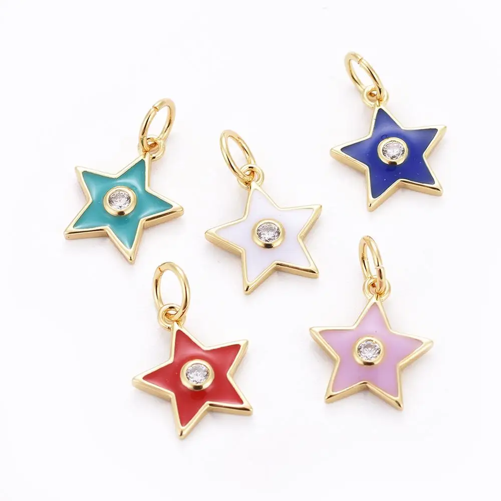 

PandaHall Star Brass Enamel Micro Pave Cubic Zircon Charms, Mixed color