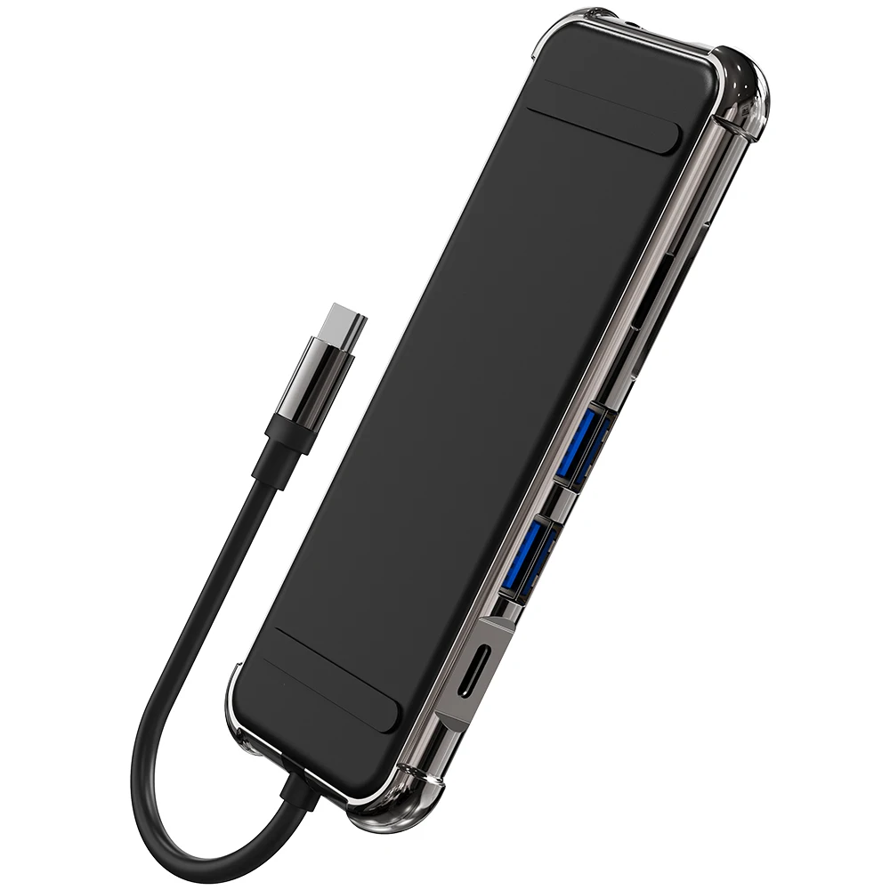 

AD-075 Aluminum Docking Station C to HDMI+USB*2+TF+SD+PD Usb C Hub Vga Lan Port High Speed 6 In 1 Docking Station For Laptop