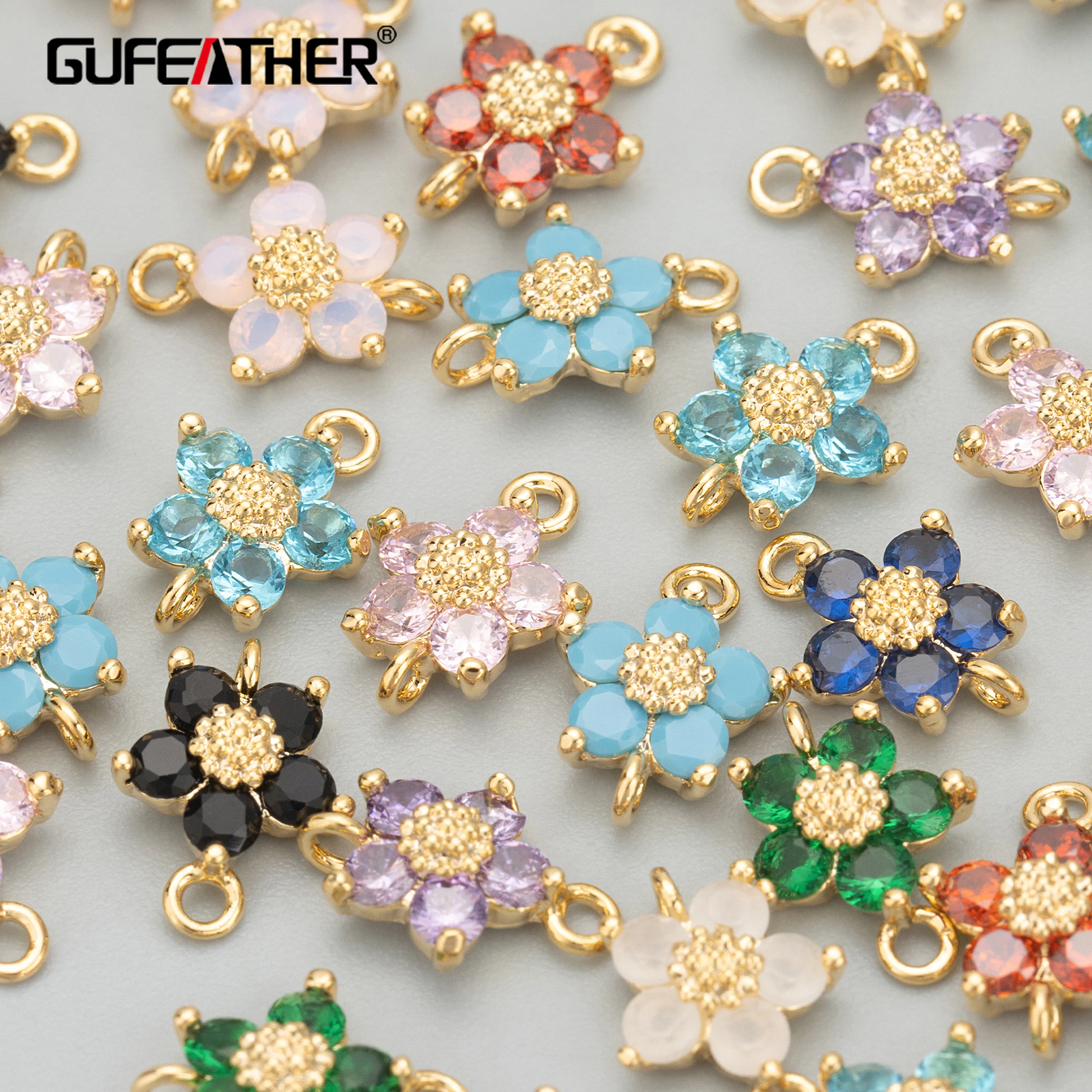 

MD03 jewelry accessories18k gold platedcopperzirconsflower shapecharmsdiy pendantsfindings & components10pcs/lot