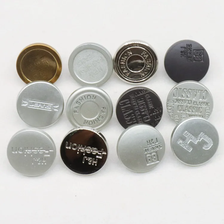 

Custom high quality logo embossed clothing metal zinc alloy jeans buttons, Customized