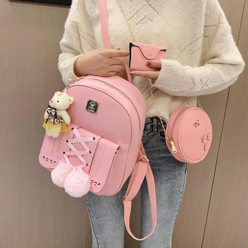 

Fashion bag for school school bag set girl bag backpack, Pink/white /black/gray