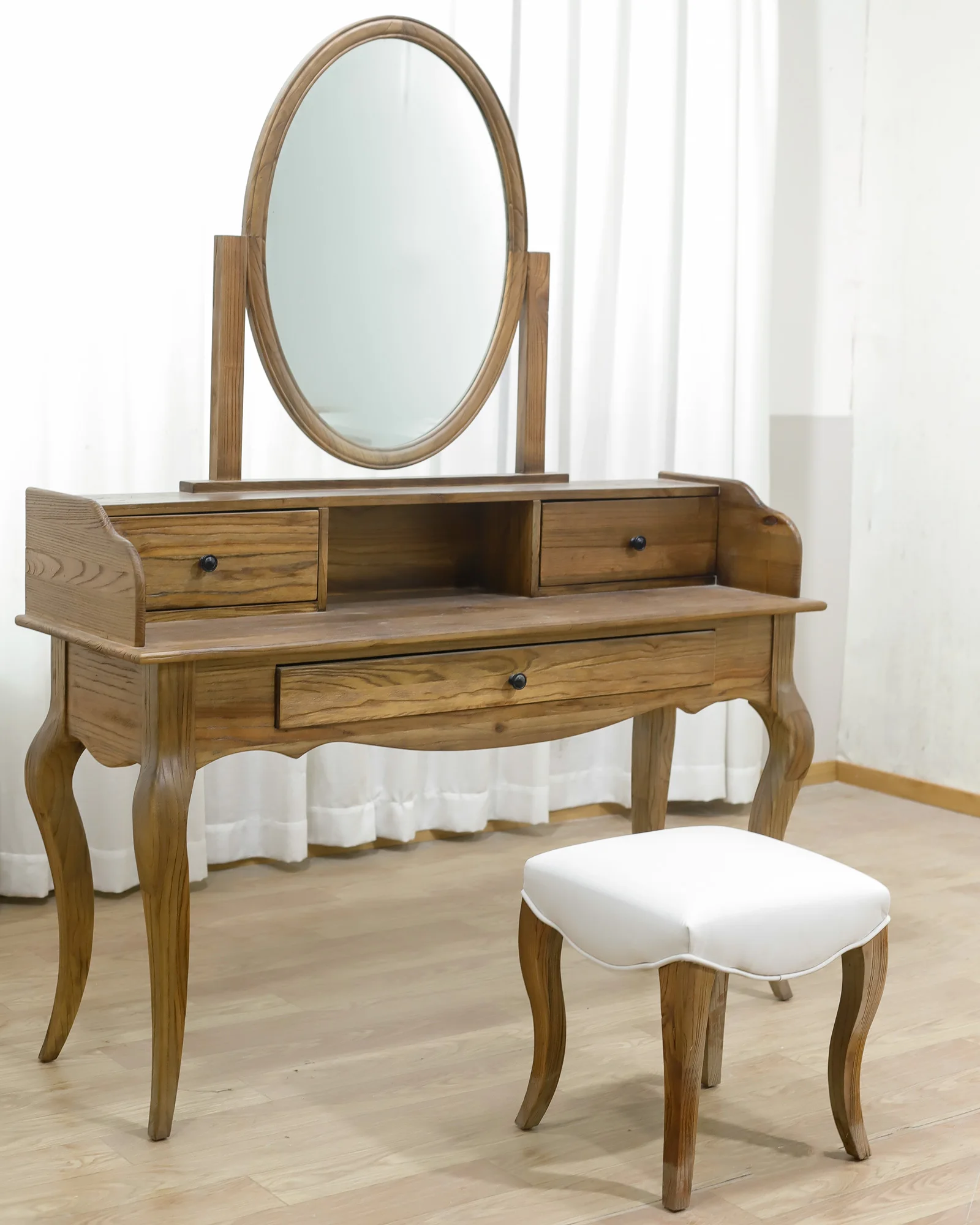 
European Style Bedroom furniture Antique Makeup Vanity Dresser Desk with mirror and stool 