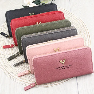 

Wholesale Ladies Wallet Fashion Leisure Multi-Function Large Capacity Handbag Zero Wallet Ladies Long Perses, Black, pink, light pink, red,green,gray