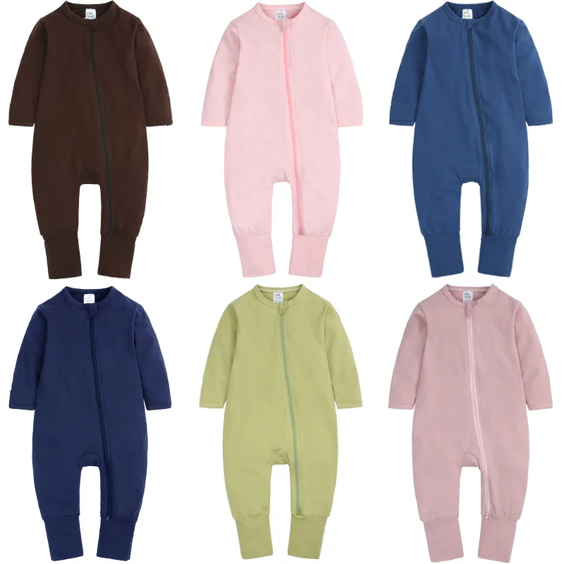 

Newborn Baby Boys Girls Clothes Zipper Long Sleeve Knitted Romper Solid Color Jumpsuit Outfits