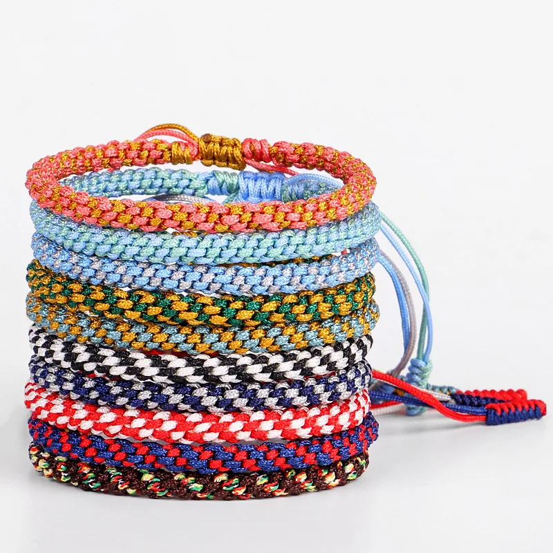 

Tibetan Buddhist Boho Jewelry Colorful Woven Charm Braided Popcorn Knot Thread Hand Woven Bracelets