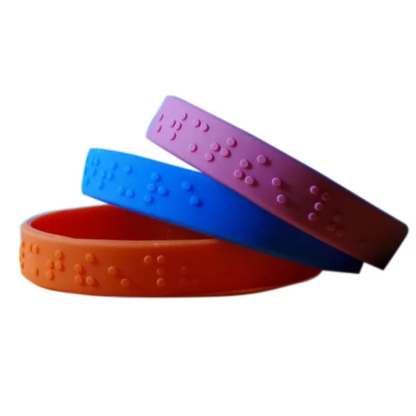 

Custom size embossed braille silicone wristbands, Custom colors