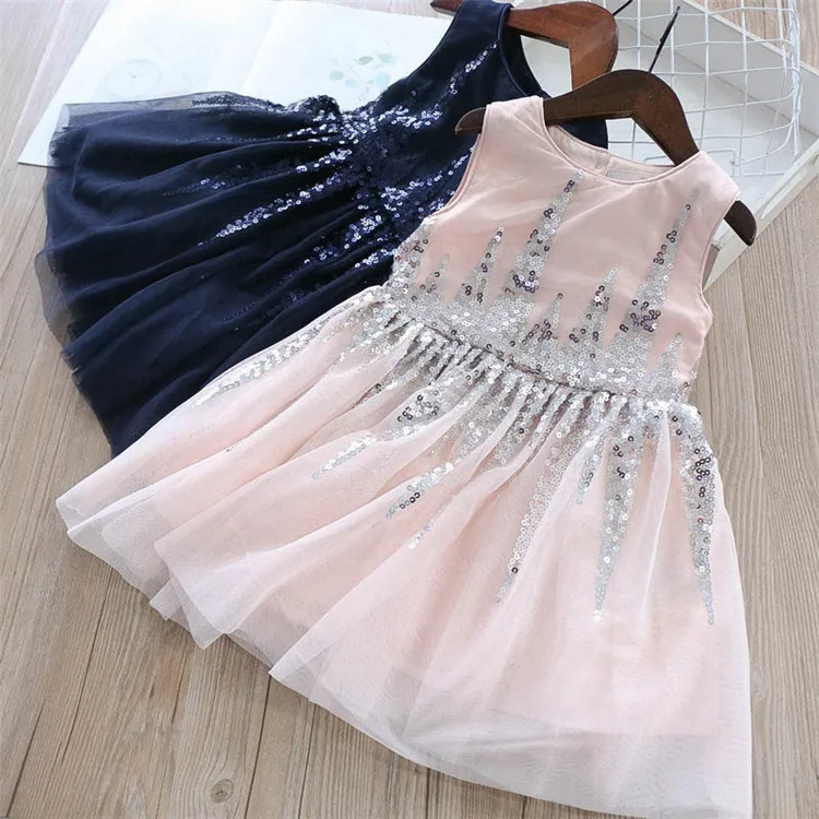 

2020 hot sale girl dress sleeveless sequin princess party kid girl dresses