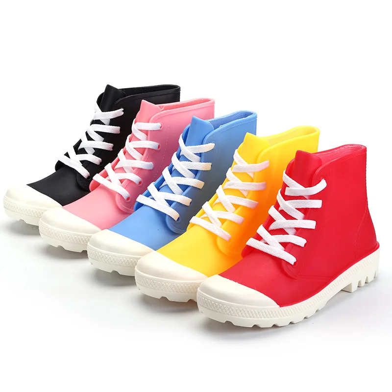 

Trend Antislip Waterproof Candy Color Lace Up Fashion Women Rain Boots, Picture