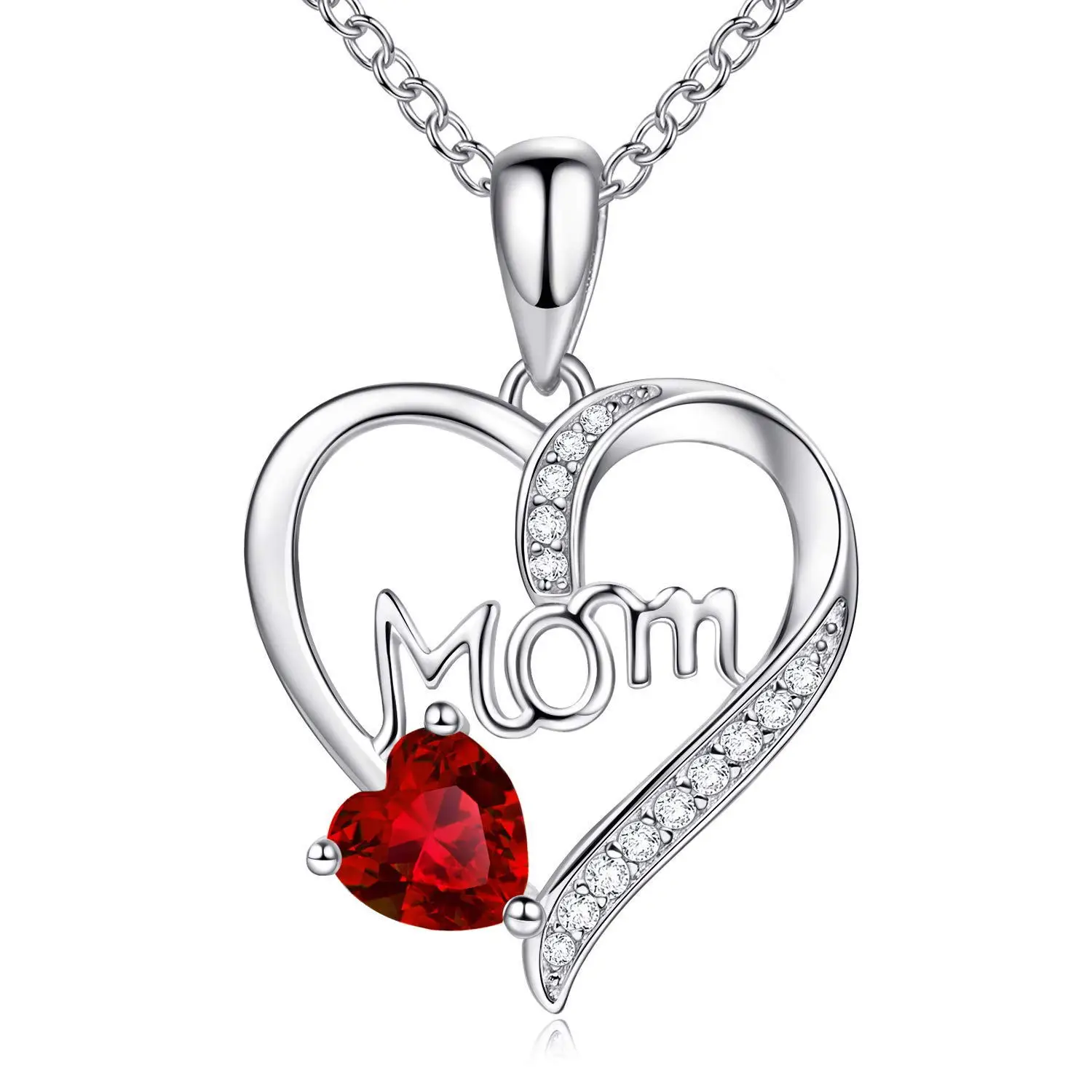 

Mother's Day Necklace Heart Pendant S925 Sterling Silver Necklace Cubic Zircon Heart Pendant Necklace with Diamonds for Mom Gift