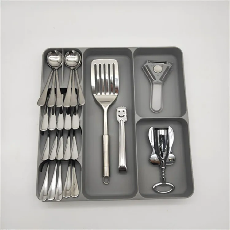 

Kitchen Drawer Knife Fork Cutlery Storage Box Spoon Cutlery Separation Finishing Holder Multi-Layer Separation Tray Organizer, White,gray