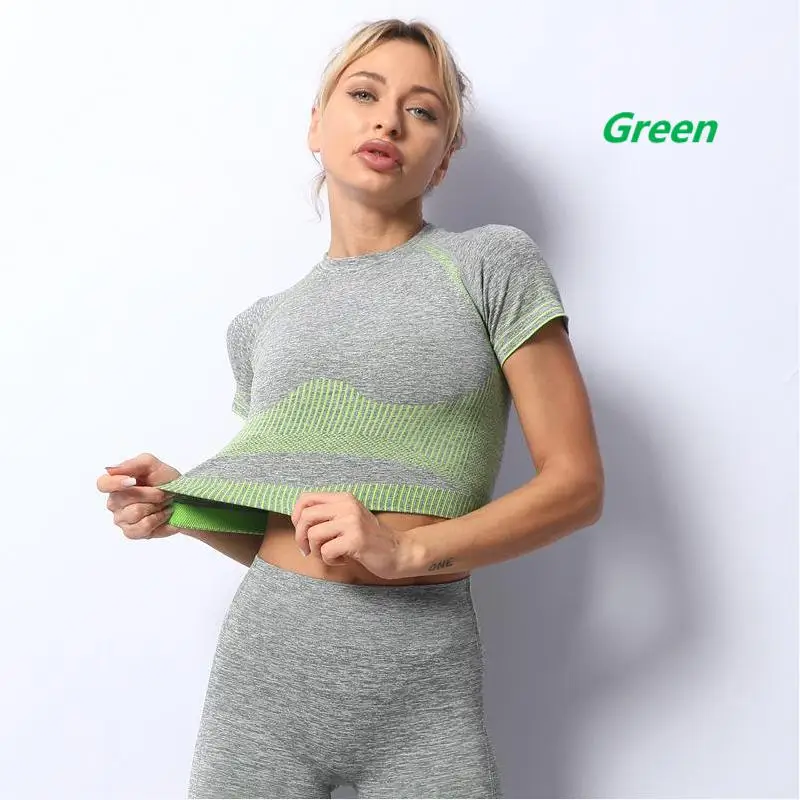 

Breathable high-quality clothes tight-fitting Scrunch yoga short sleeve for women, 6 colors