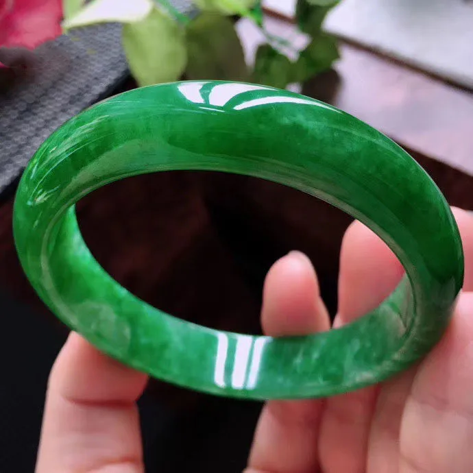 

Natural Burmese Jadeite Bangle Ice Waxy A Grade Full Green Myanmar Jade Bangle, Same as picture