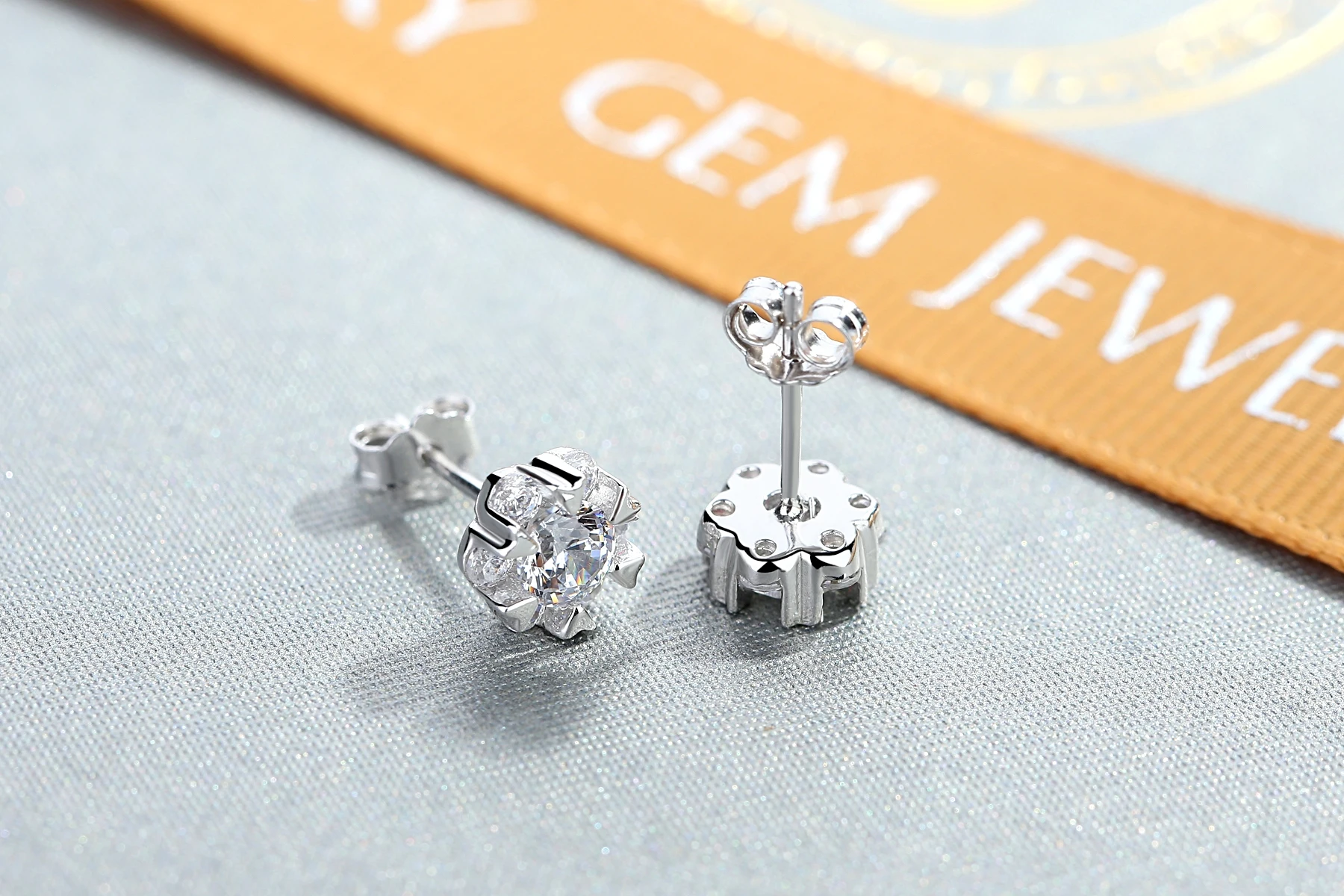Elegant popular 925 sterling Silver flower stud earring CZ jewelry sets for women jewlery(图3)