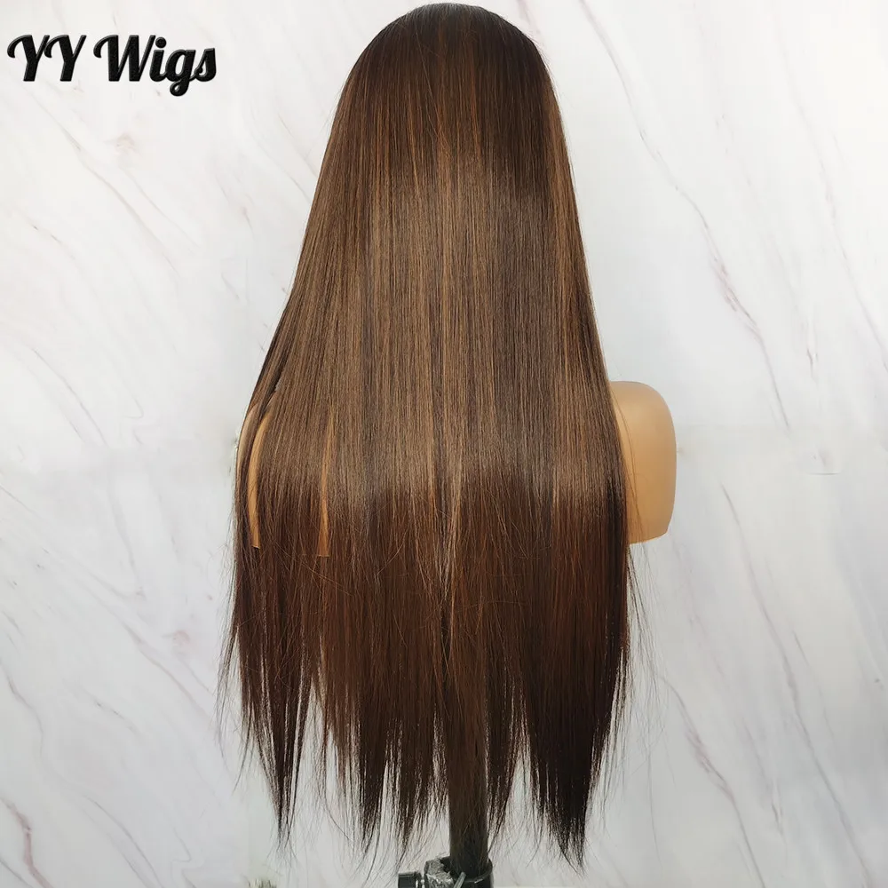 

YY Wigs Color 4 Mixed Color 30 Long Straight 13X4 Lace Front Wig Heat Resistant Futura Synthetic Fiber Hair For The Black Women
