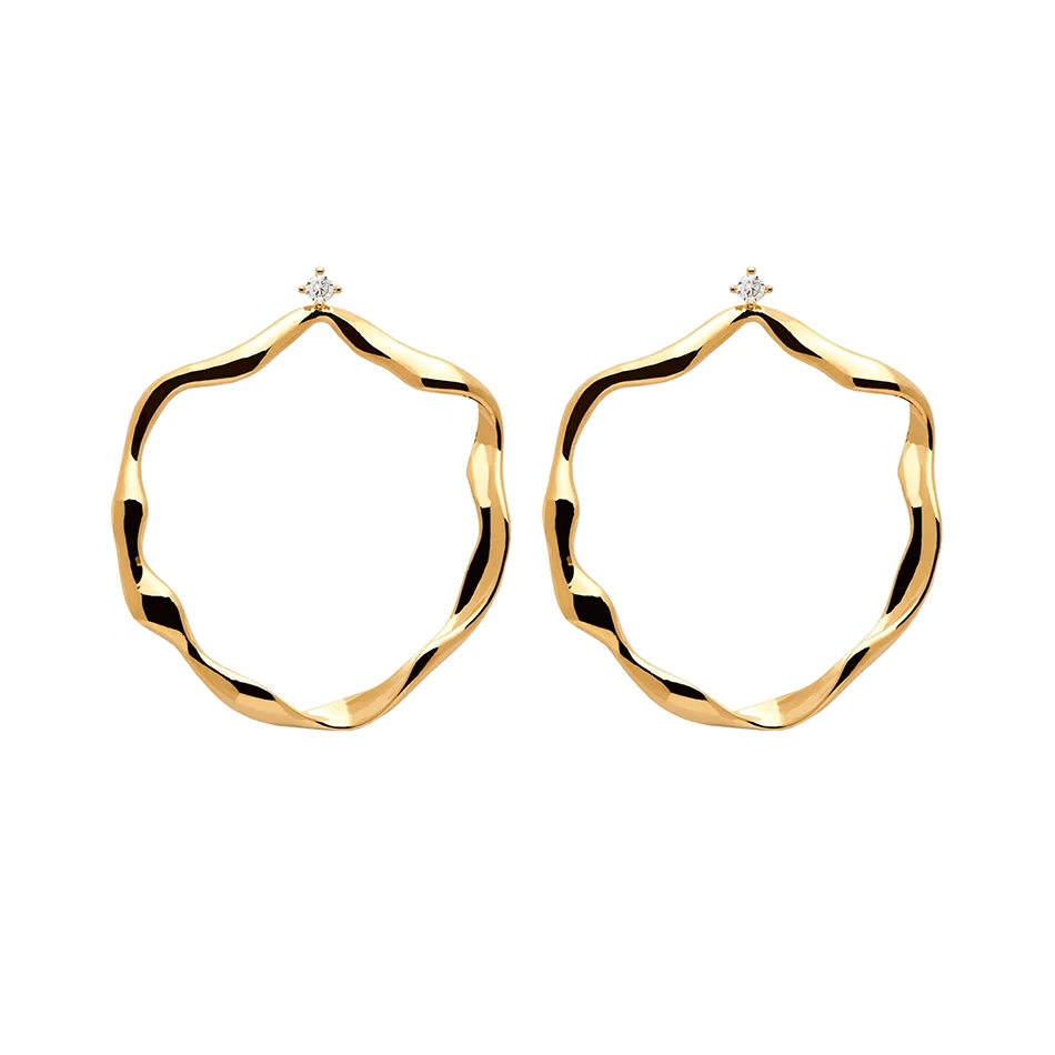 

18k gold plated jewelry fashion 925 sterling silver trendy irregular shape stud earrings with cubic zirconia for women party