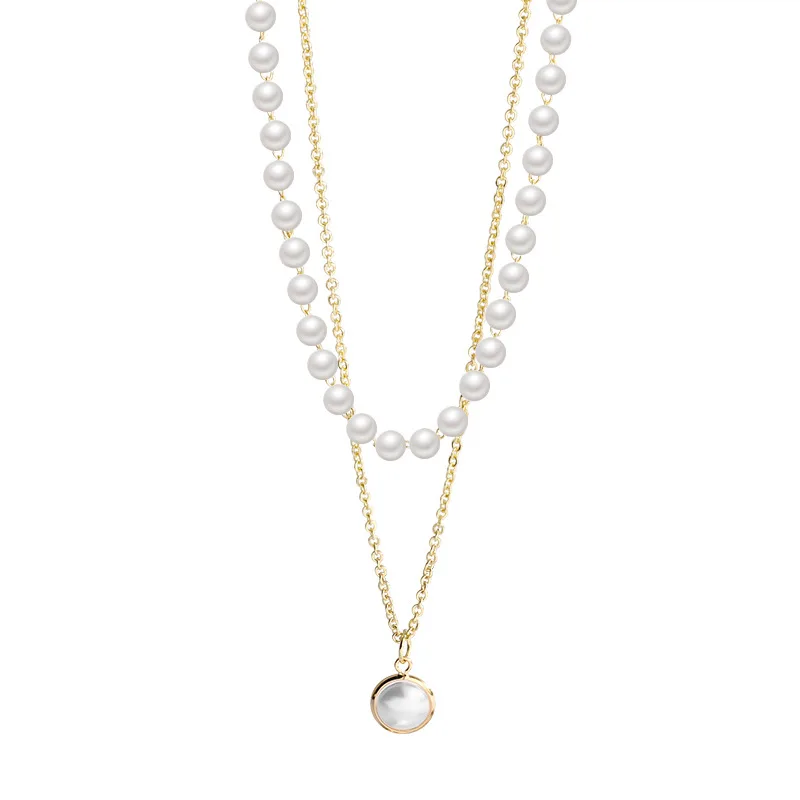 

Delicate Gold Plated Titanium Steel Multilayer Adjustable White Natural Freshwater Pearl Choker Necklace Pearl Pendant Necklace