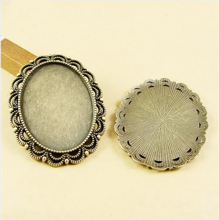 

Promotion 30mmx40mm DIY Accessory Bronze Lace Border Base Setting Tray Bezel Pendant Metal Pendant Trays, Antique silver tone/antique bronze