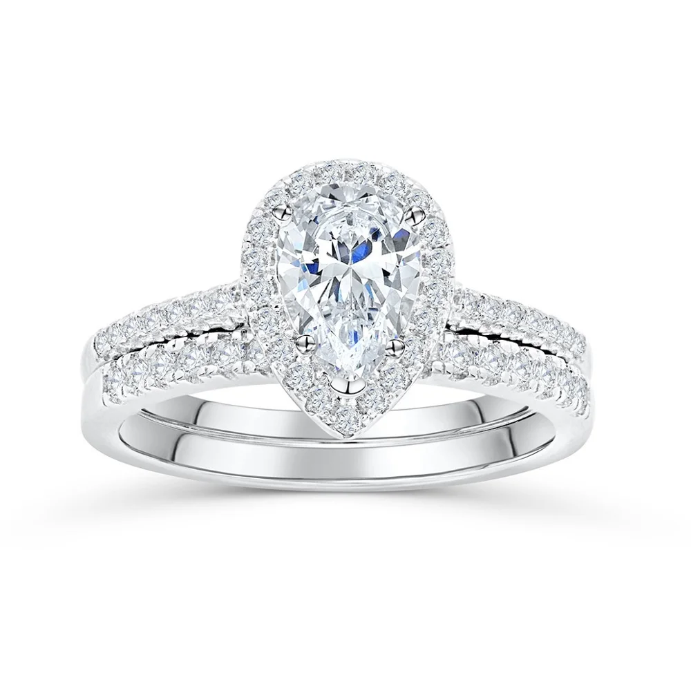 

Double Rings with 5A Zircon Cz 925 Sterling Sliver Engagement Wedding Band Rings