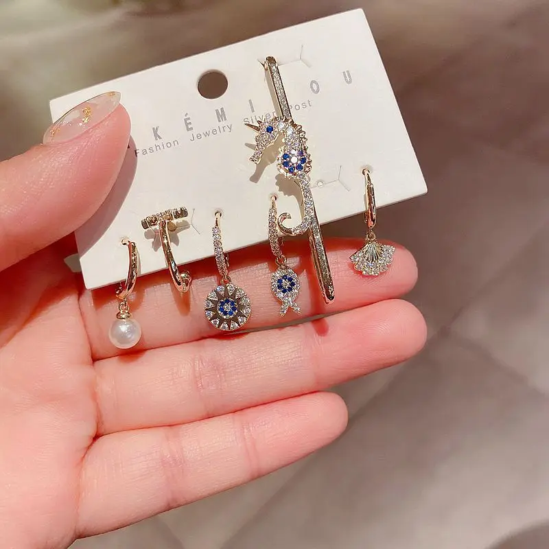 

Fashion Brass Zircon Earrings Set Jewelry Gold Plated Evil Eye Star Moon Snake Butterfly Statement Earring for Women 2021, As picture