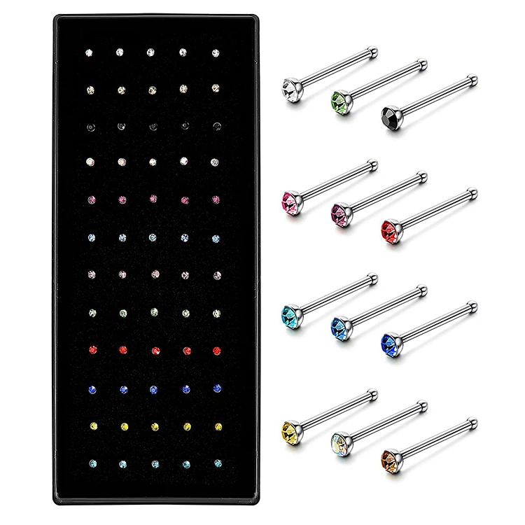 
VRIUA 60Pcs/Set Nose Ring Fashion Body Jewelry Nose Studs Stainless Surgical Steel Nose Piercing Acrylic Stud Ring for Women Gif  (62271158679)
