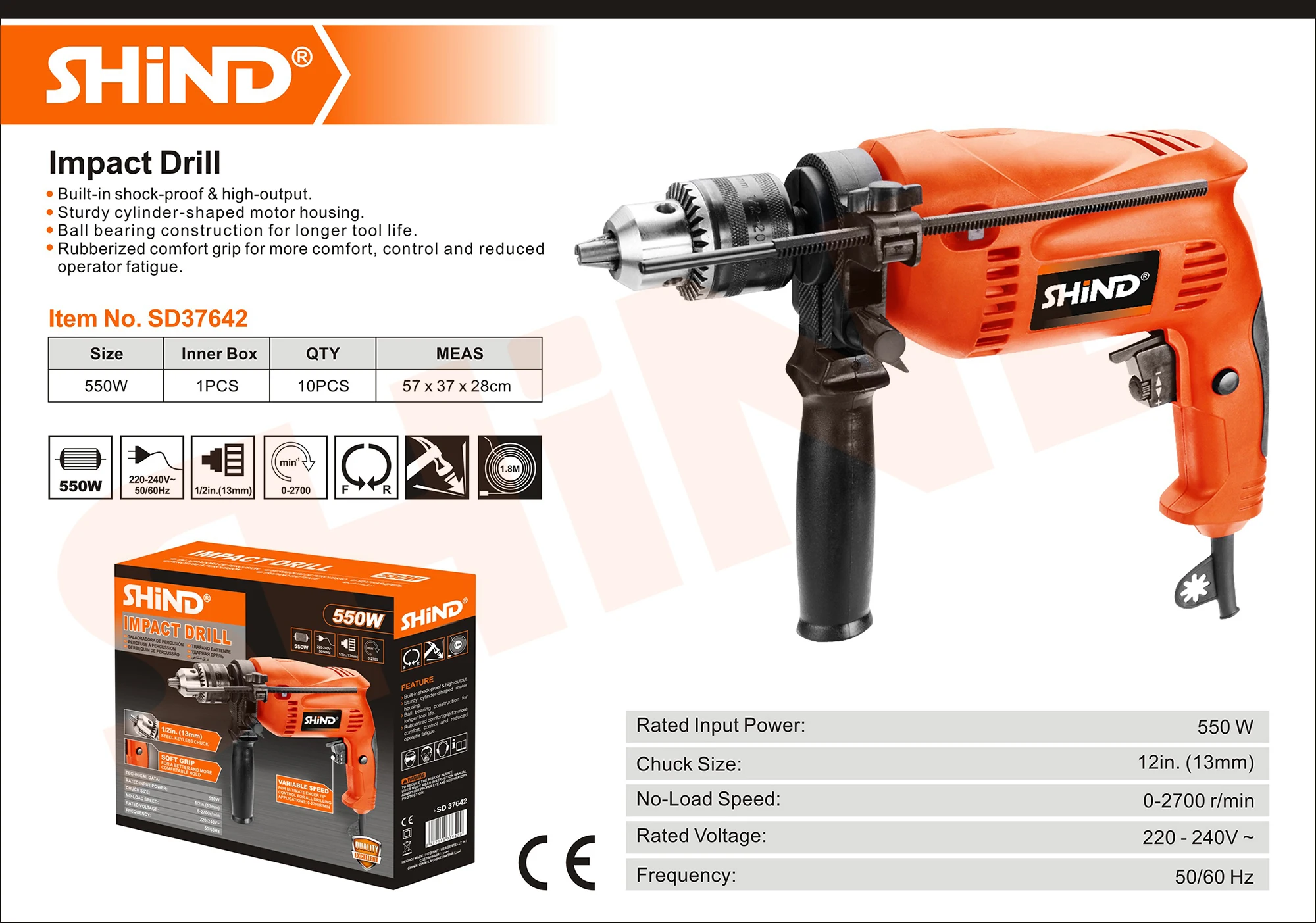 37642 Plastic Handle Impact Drill Kit 550w Power Hand Drill Electric ...