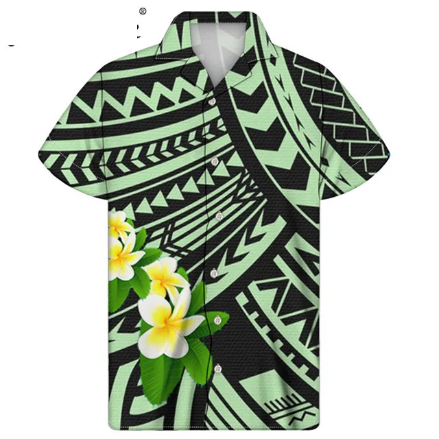 

Plus Size Polynesian Hawaiian Tribal Floral Men's Shirt Custom 3D Print Cuba Collar Short Sleeves Shirts for Men Polo Shirt, Customized color