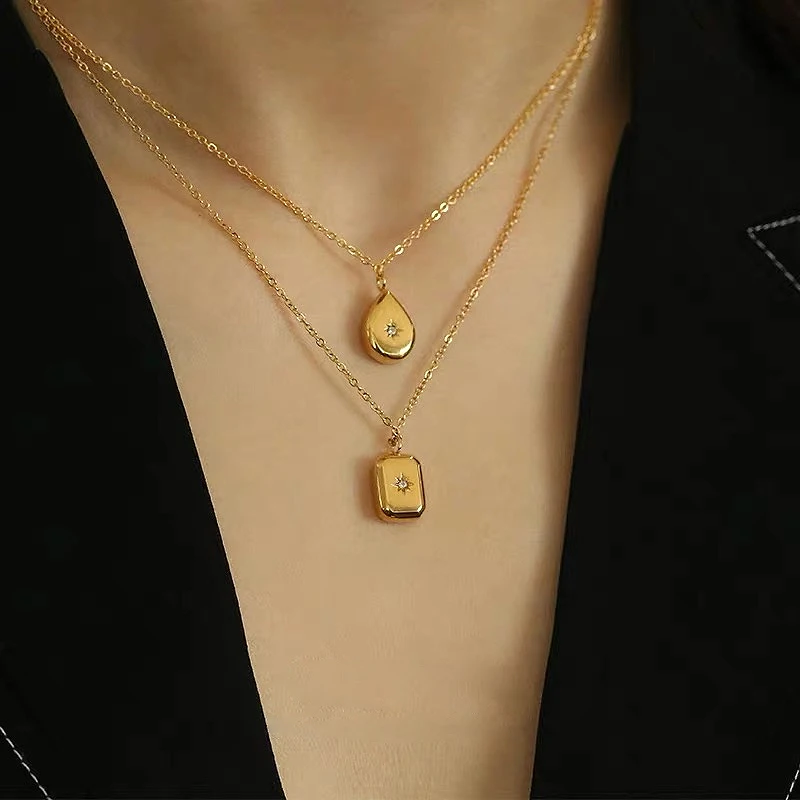 

2 Designs Waterdrop Star Necklaces Square Geometric Necklaces for Women Minimalist Rhinestone Necklace 2020 Jewelry, Gold/silver