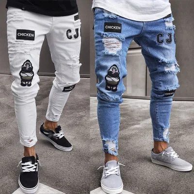 

2021 Eat Chicken Designer Plus Size Male Skinny Ripped Slim Fit Boyfriend Homme Mens Tattered Jeans Pants Distressed Men Jeans