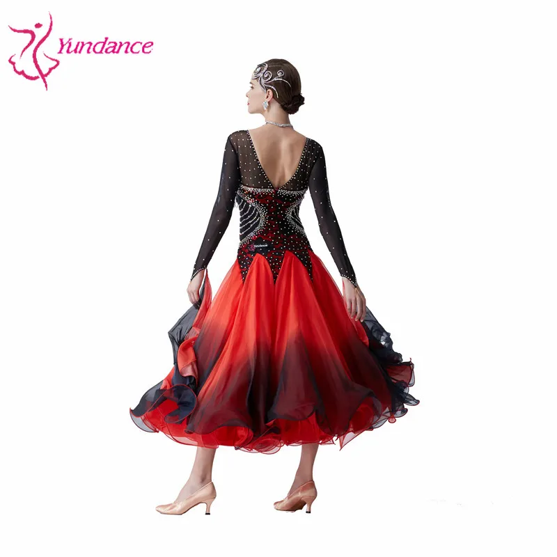 B-19492 Hand Make Red Long Sleeve Ballroom Dance Competition Dresses ...